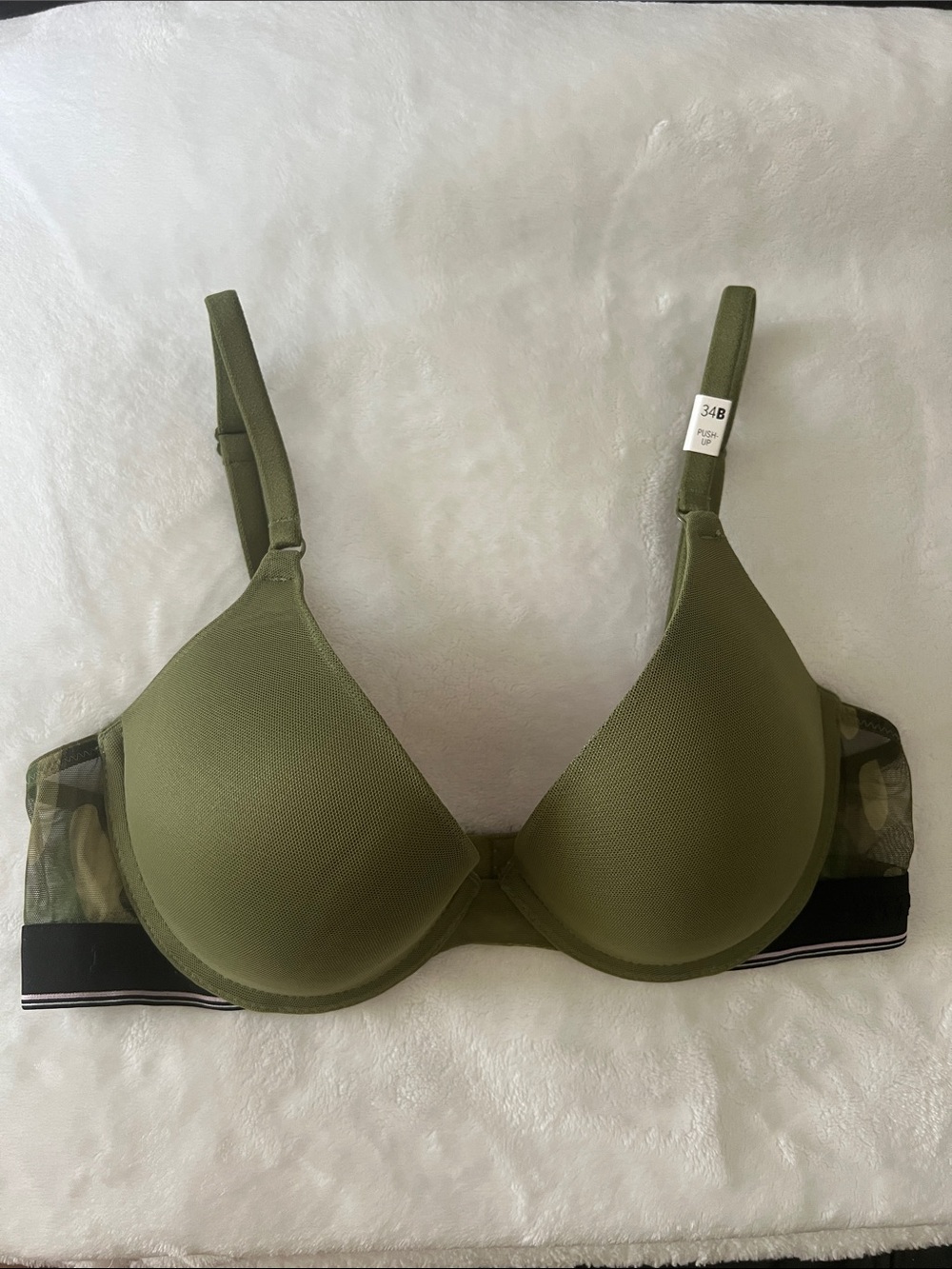 PINK Victoria's Secret Olive Green T-Shirt Bra with Sheer Side Panels